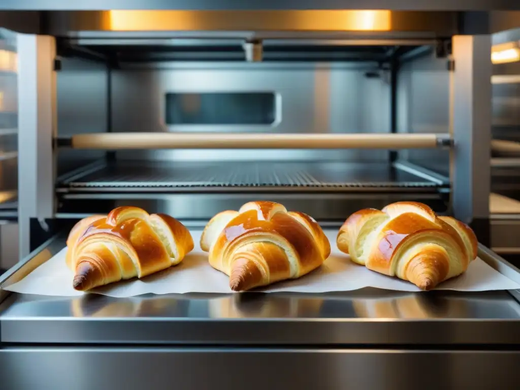 Robots hornean croissant perfecto en una panadería futurista llena de brazos robóticos avanzados