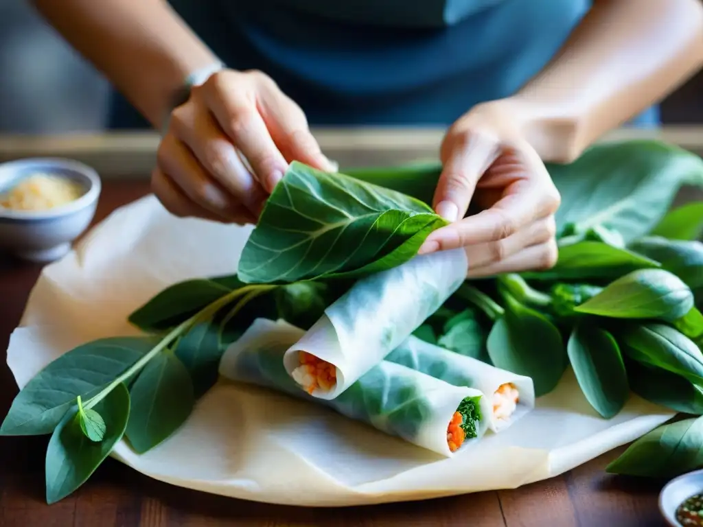 La hábil elaboración de un rollito vietnamita tradicional, fusionando influencias extranjeras en cocina francesa