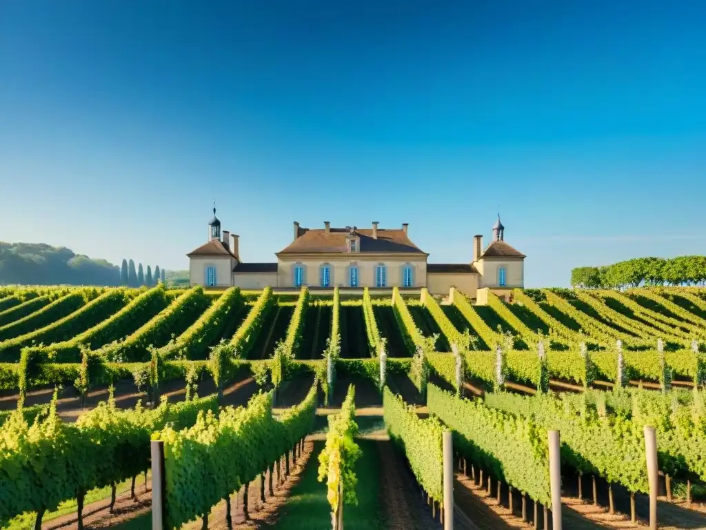 Château Margaux en Rutas del Vino: un retrato detallado de la elegante mansión rodeada de viñedos en la región vinícola de Burdeos