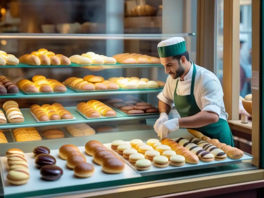 Deléitate con los sabores de la gastronomía francesa en una bulliciosa panadería parisina