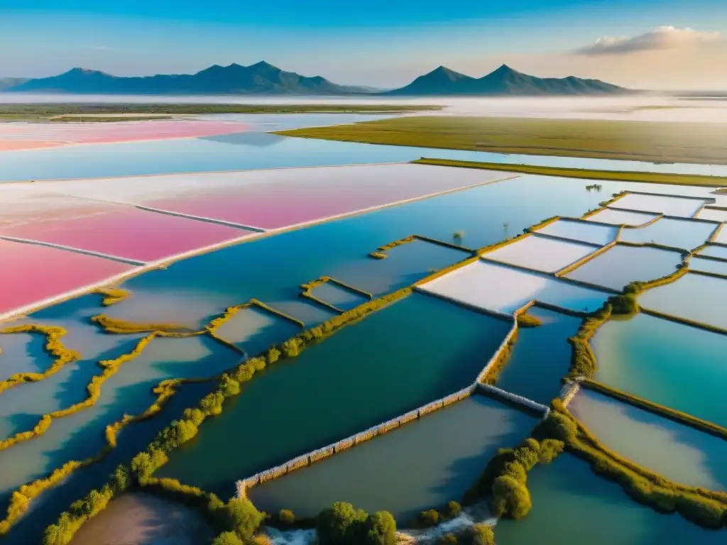 Sal de Camarga: Tesoro Culinario en el atardecer de las Salinas, con flamencos rosados y trabajadores cosechando sal