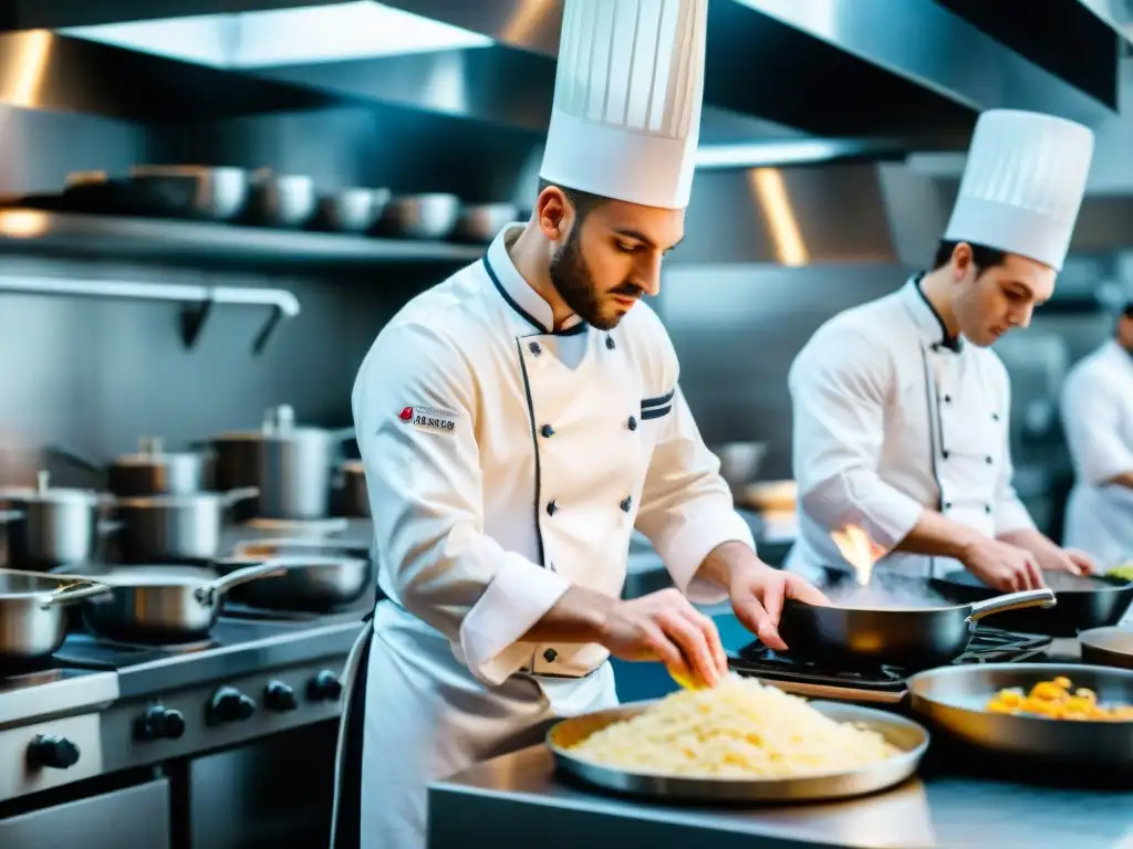 Sala de cocina francesa con estudiantes en clases
