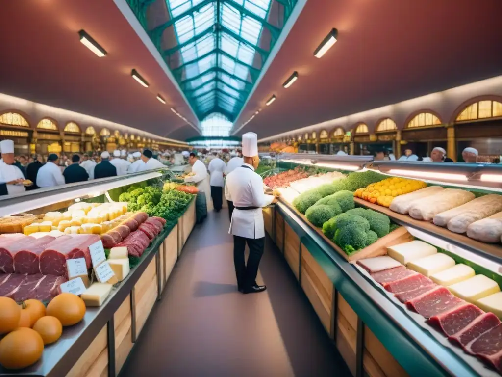 Explora los secretos culinarios de Lyon Francia en el animado mercado de Les Halles de Lyon Paul Bocuse, con productos frescos y gourmet