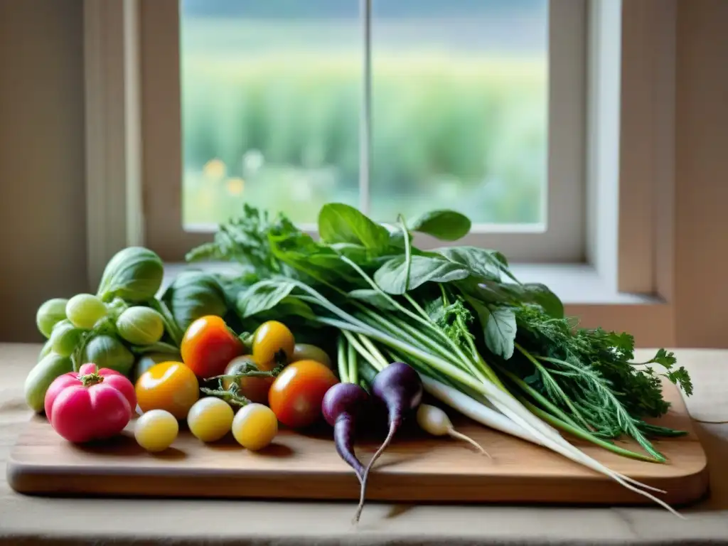 Una selección vibrante de verduras francesas en una mesa rústica, resaltando la evolución de la cocina francesa