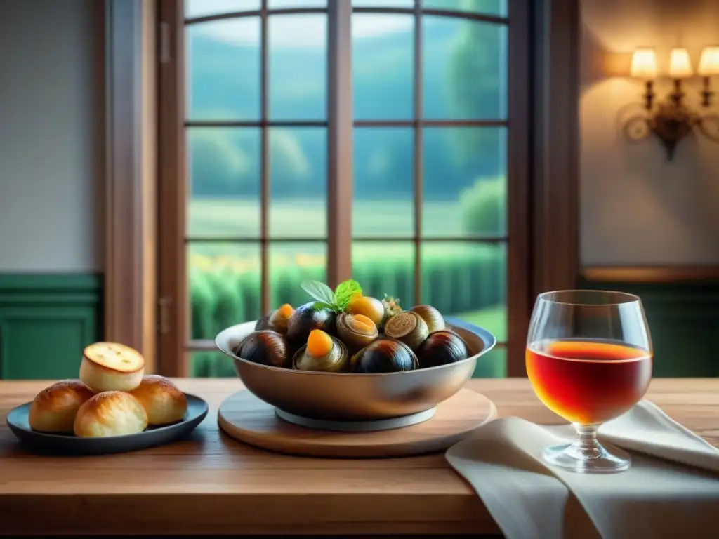 Degustación de sidras y sabores únicos de Francia en una mesa rústica con platos tradicionales franceses y copas variadas