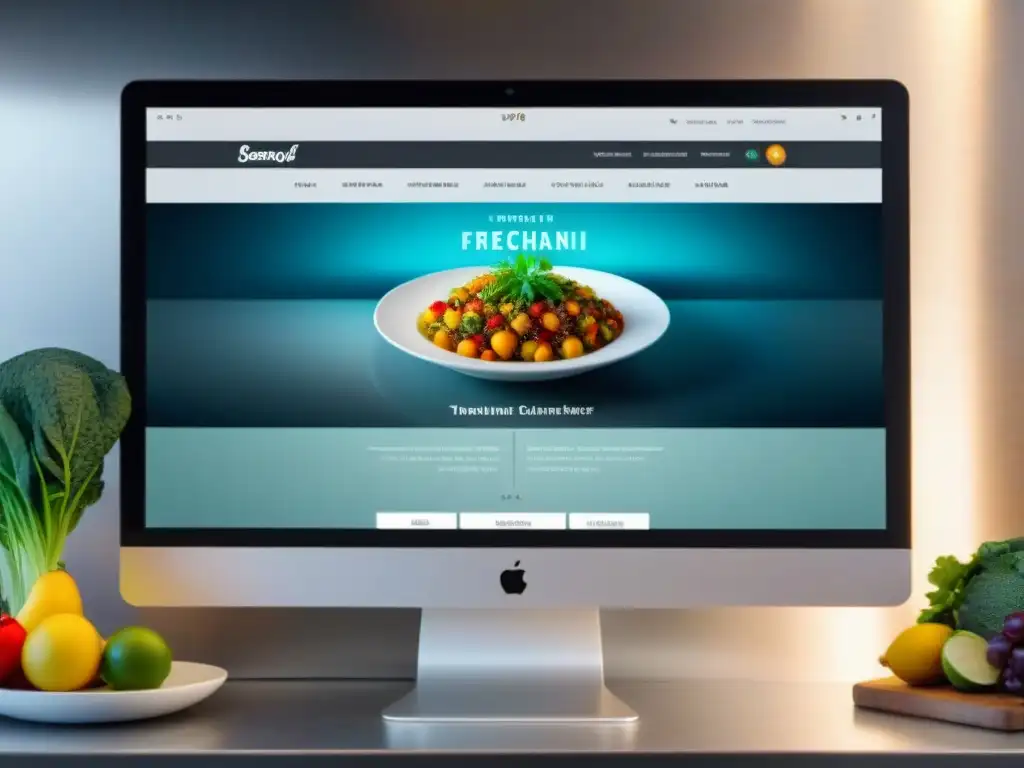Un software culinario innovador de Francia en una pantalla de alta resolución, mostrando recetas detalladas y funciones avanzadas