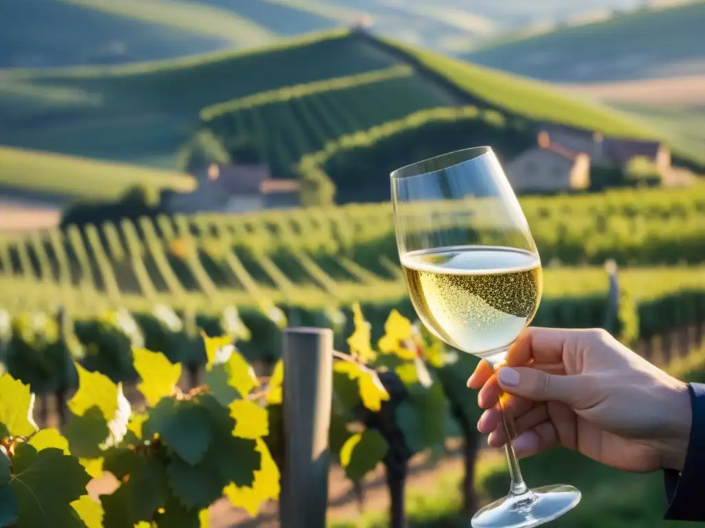 Un sommelier vierte con maestría un Crémant d'Alsace, destacando sus burbujas en un entorno de viñedos franceses