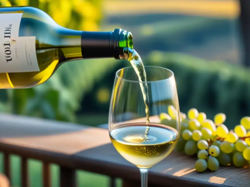 Un sommelier vierte con destreza un Chablis dorado en una copa de cristal