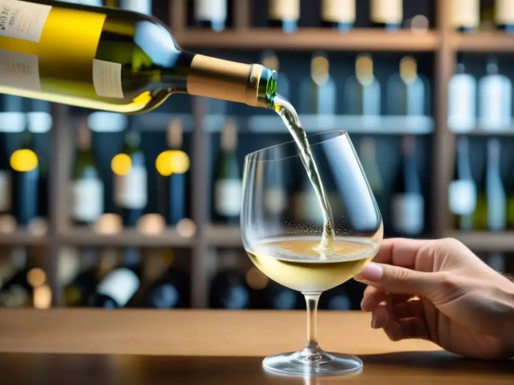 Un sommelier sirviendo un elegante Sancerre Blanc en copa cristalina