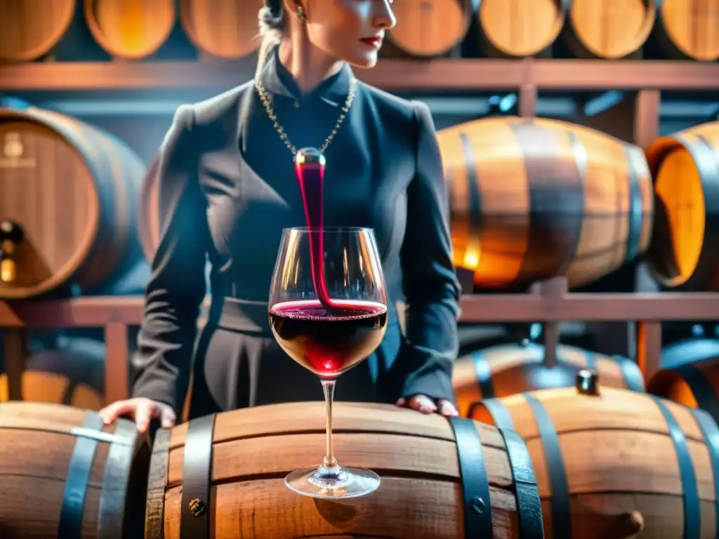 Un sommelier experto deleitándose con la belleza del Pinot Noir, en una bodega de vinos franceses Pinot Noir