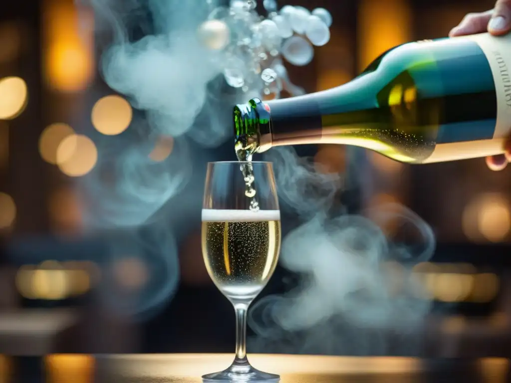 Un sommelier experto sirviendo champagne en un elegante restaurante, revelando los Secretos del Champagne francés