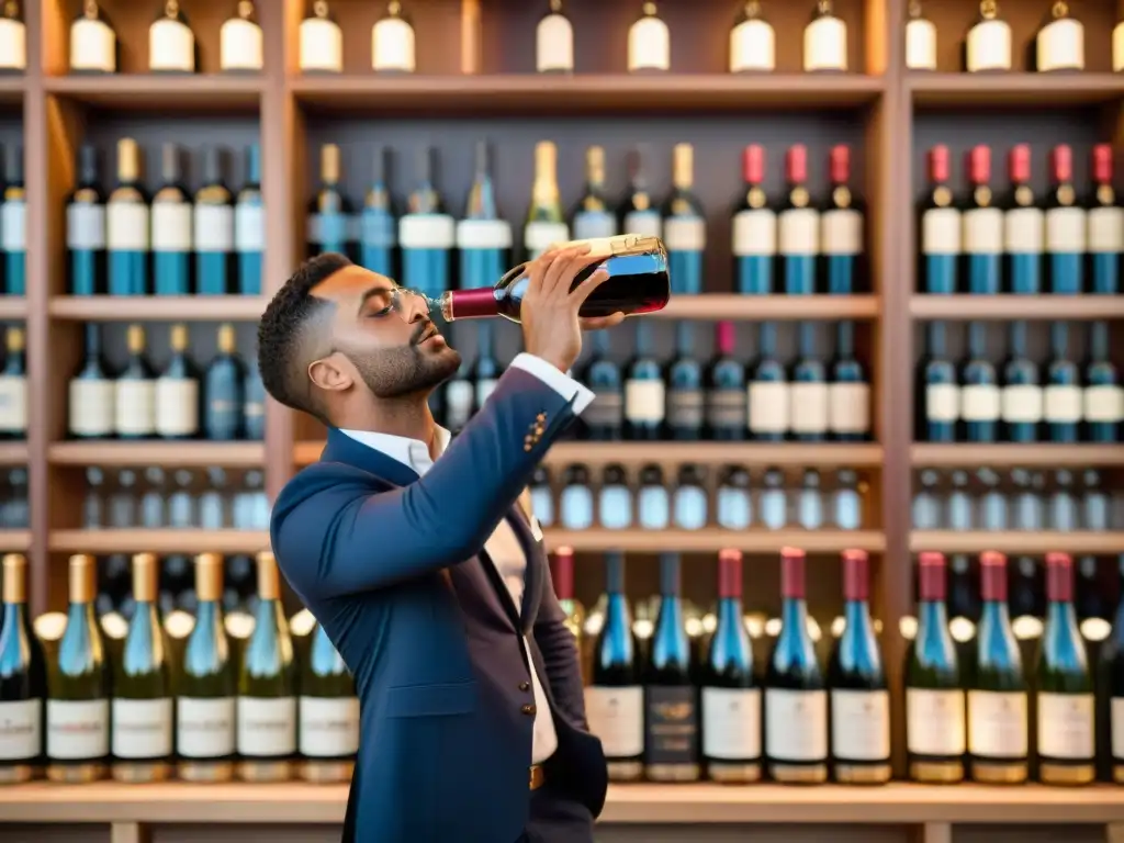 Un sommelier experto sirviendo vino tinto orgánico francés en copa de cristal, en una experiencia sensorial única