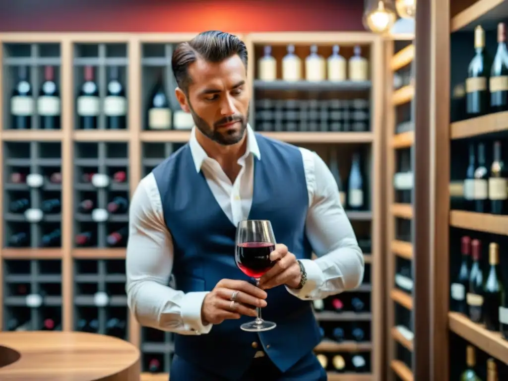 Un sommelier experto remueve un vino tinto de Reunión, revelando sabores ocultos