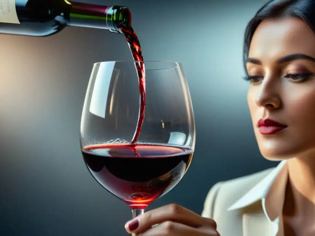 Un sommelier francés experto en vinos gira delicadamente una copa de vino tinto, reflejando elegancia y sofisticación