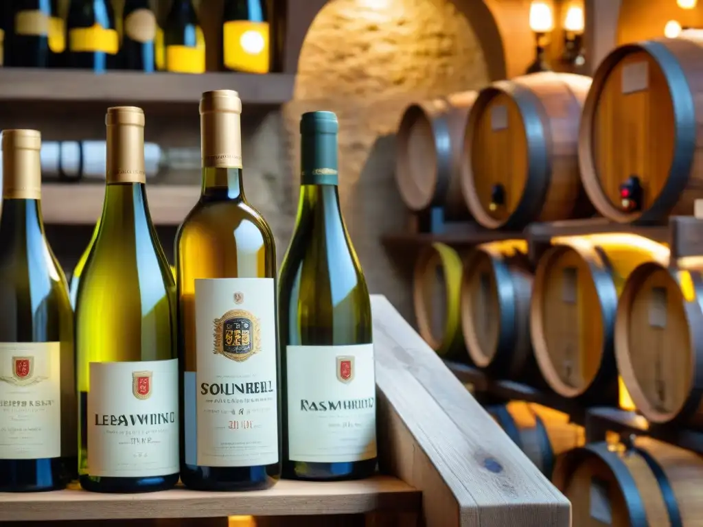 Un sommelier vierte con maestría un vino blanco francés menos conocido en una copa de cristal, en una bodega rústica