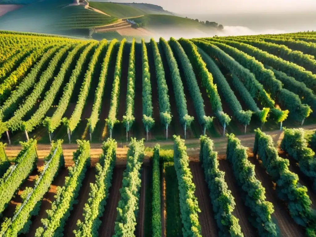 Sostenibilidad en la industria vinícola francesa: Viñedos interminables bañados por el sol, armonía entre naturaleza y agricultura