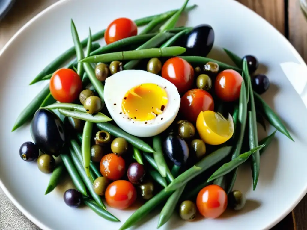 Ensalada Nicoise: frescura y elegancia en un plato Una suculenta ensalada Nicoise francesa con ingredientes frescos y coloridos, ideal para la dieta francesa recetas saludables