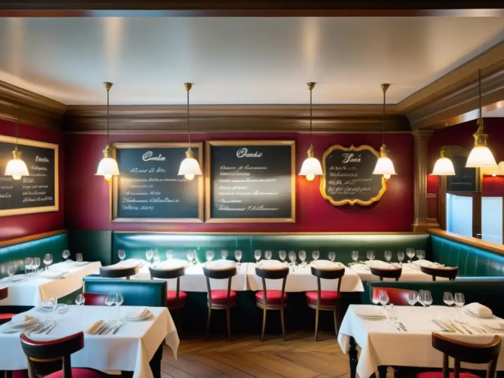 Sumérgete en la atmósfera de una brasserie francesa tradicional en París, con platos clásicos como coq au vin y boeuf bourguignon