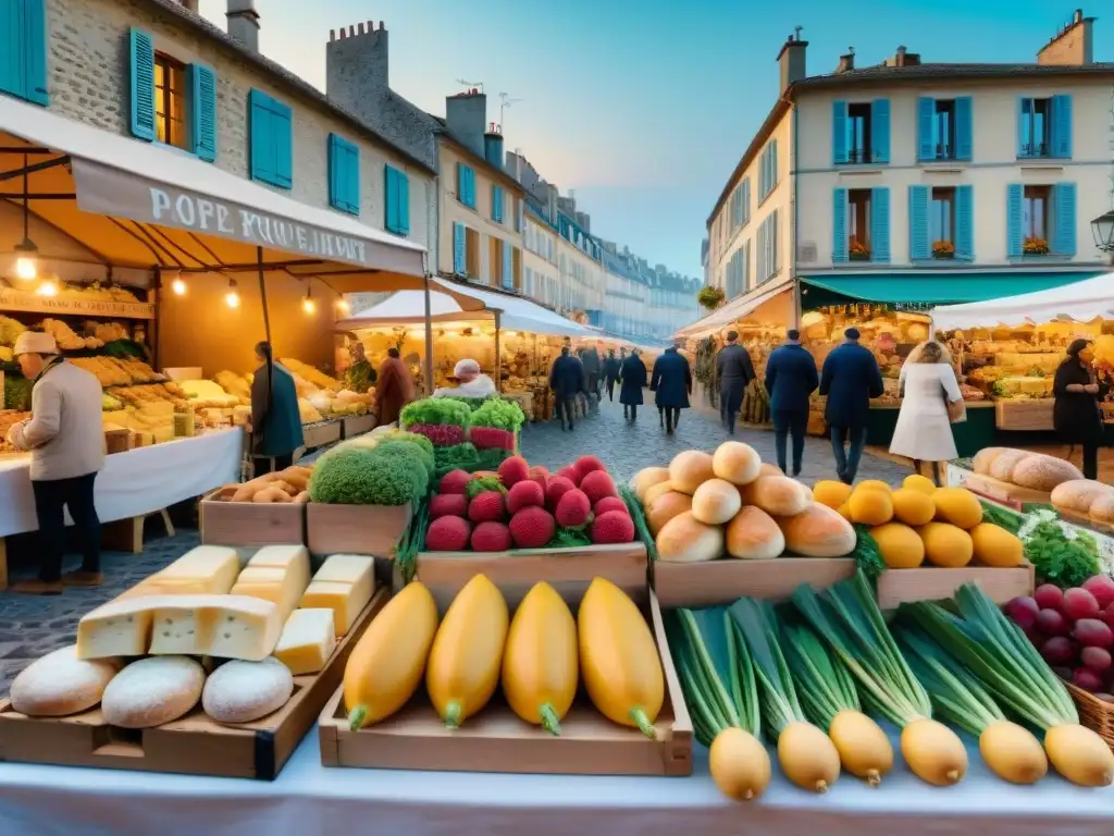 Sumérgete en una auténtica aventura gastronómica en Francia en un bullicioso mercado de agricultores al amanecer