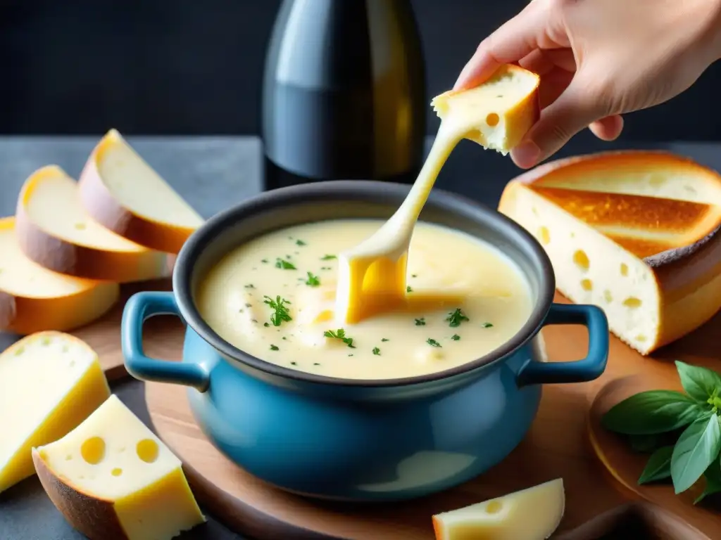 Sumérgete en el irresistible encanto de una fondue de quesos franceses fundidos recetas, en un ambiente cálido y acogedor