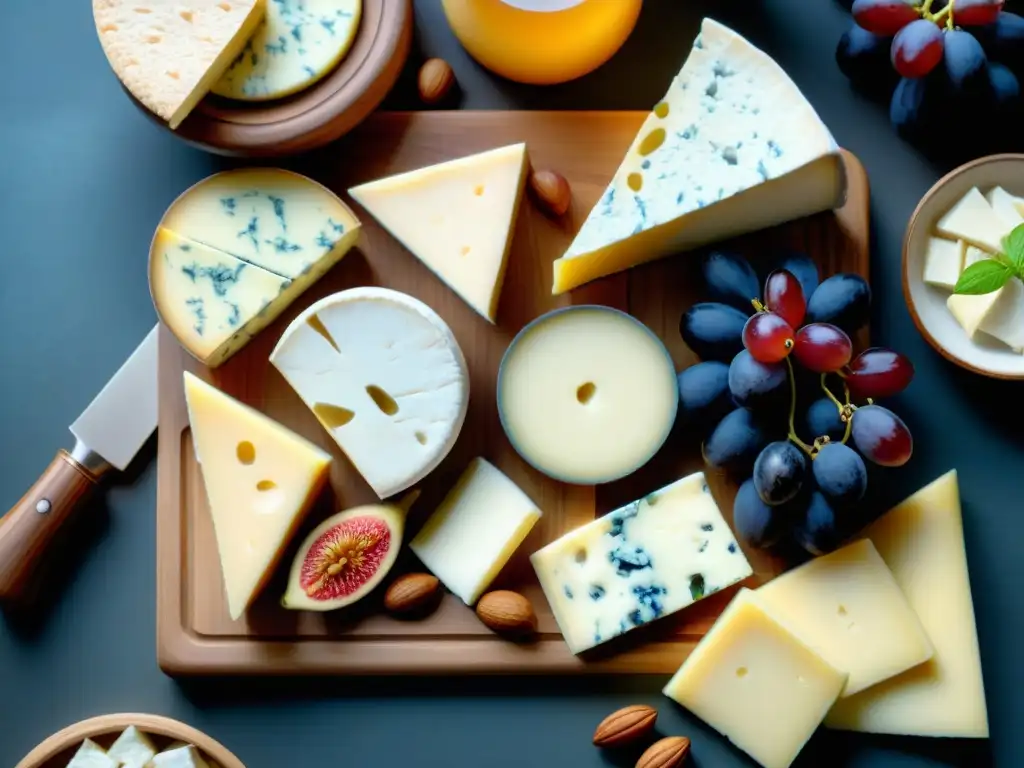 Exquisita tabla de quesos franceses: Brie, Camembert y más Una tabla de quesos franceses para impresionar invitados con Brie, Camembert, Roquefort y Comté, acompañados de frutas y frutos secos