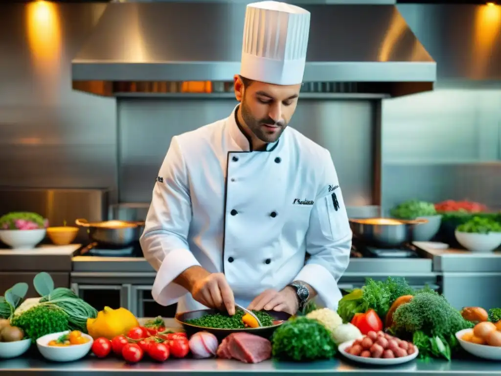 El talentoso chef francés en pleno proceso creativo del menú de gastronomía francesa