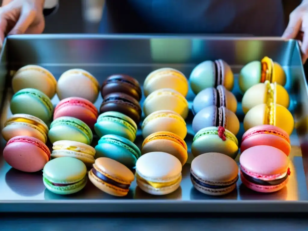 Un talentoso chef pastelero francés crea delicadas obras de arte con macarons en una pastelería tradicional