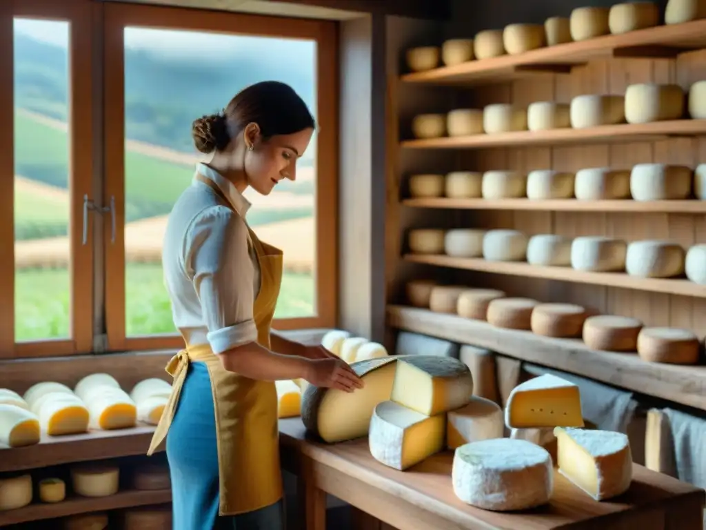 Talleres de elaboración de queso francés: Artesanos creando queso tradicional en un taller rústico francés