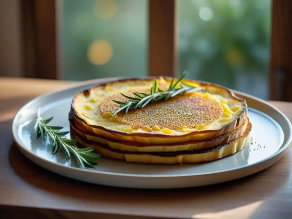 Tentadores panisses provenzales en plato cerámico, bañados en aceite de oliva y hierbas