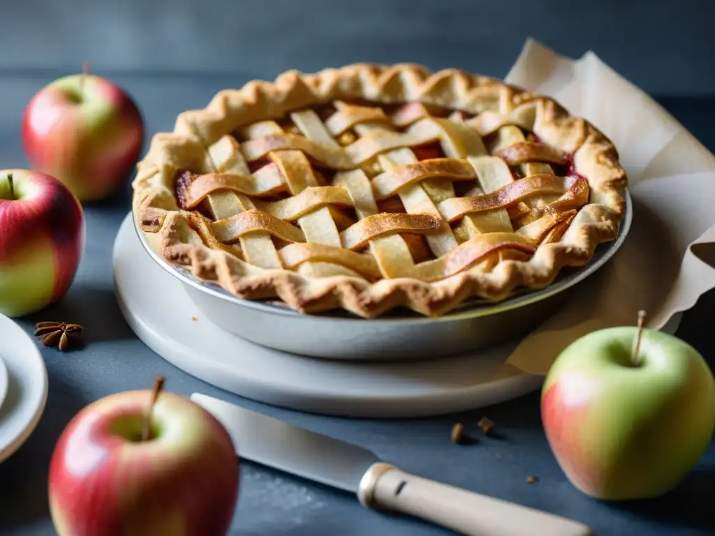 Deléitate con la textura dorada y escamosa de un trozo de pastel de manzana normando