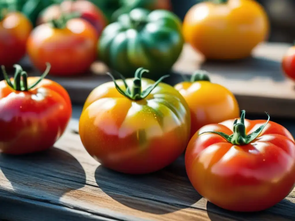 Tomate de herencia vibrante y misshapen sobre madera rústica