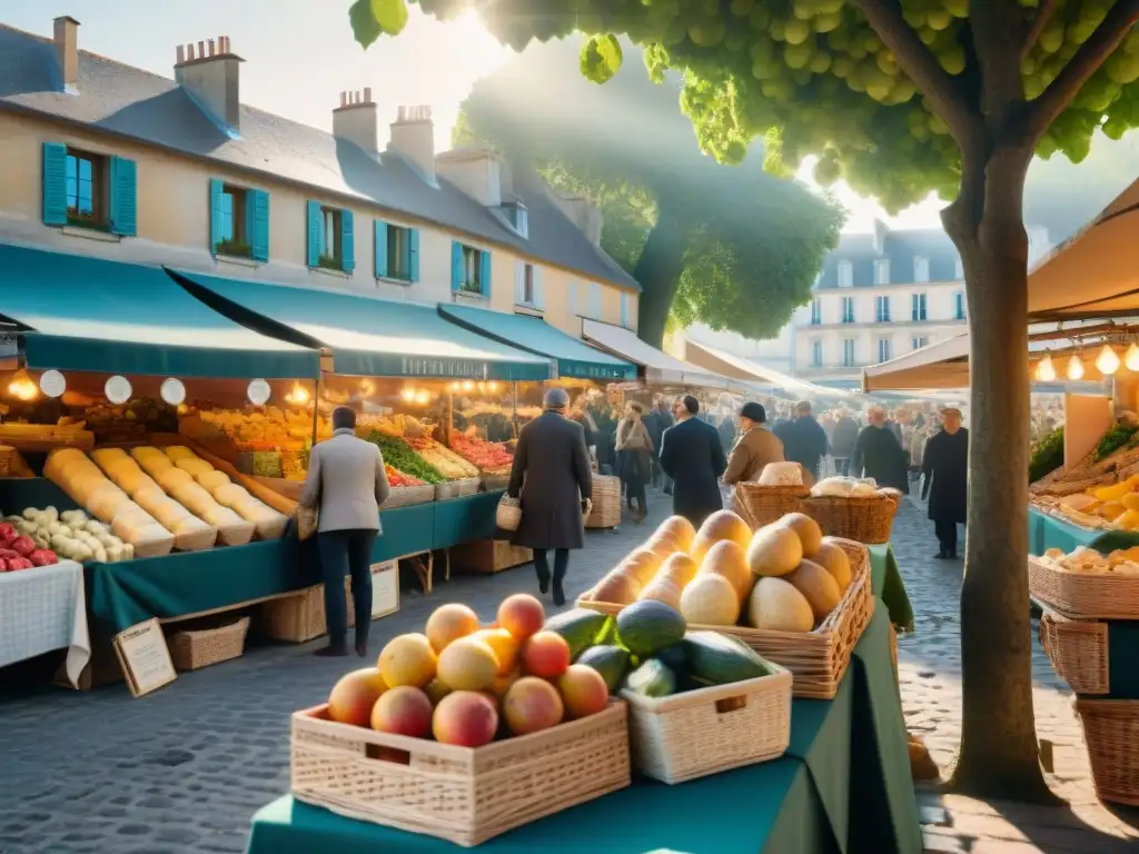 Tour en bicicleta por mercados gastronómicos en un bullicioso mercado francés con puestos de alimentos frescos y coloridos