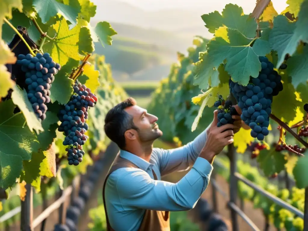 Trabajadores expertos cosechando uvas en viñedos menos conocidos de Francia al amanecer