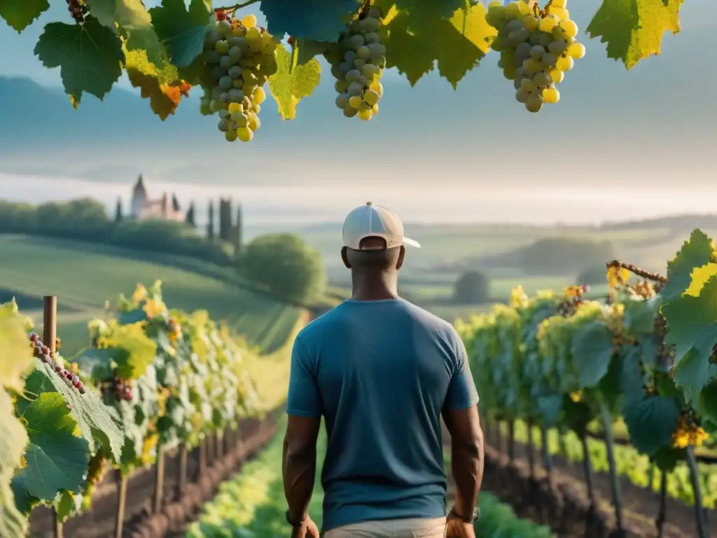 Trabajadores de viñedos cosechando uvas Pinot Noir en Borgoña, Francia