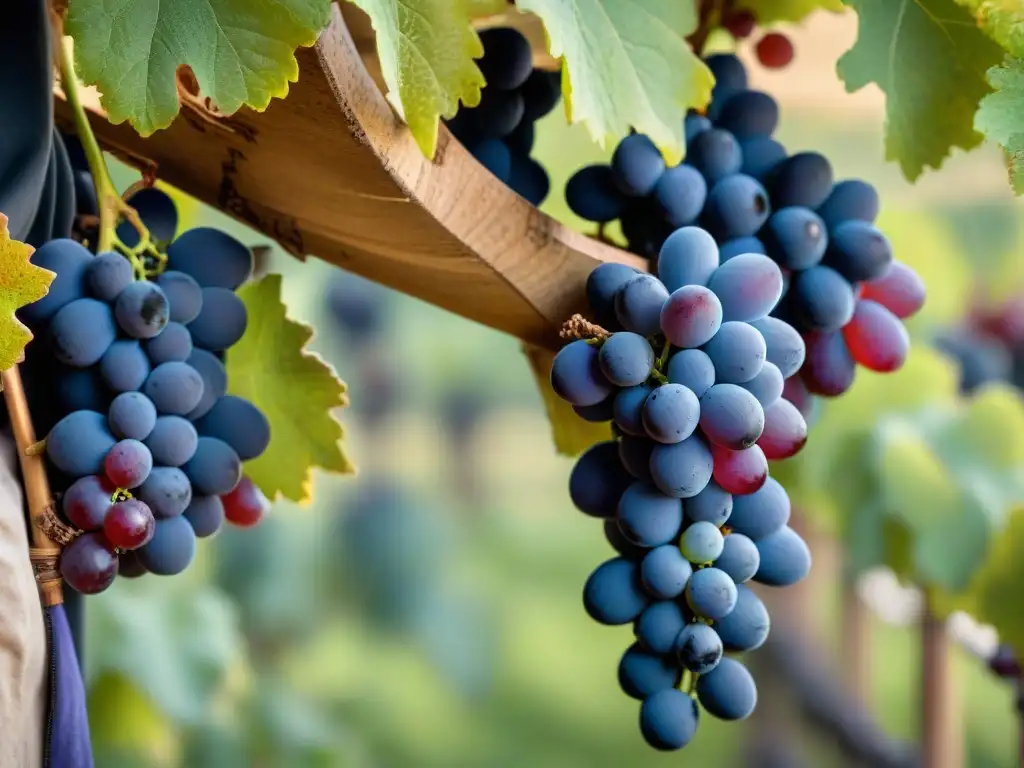 Tradicional cosecha de uvas en viñedos de Francia