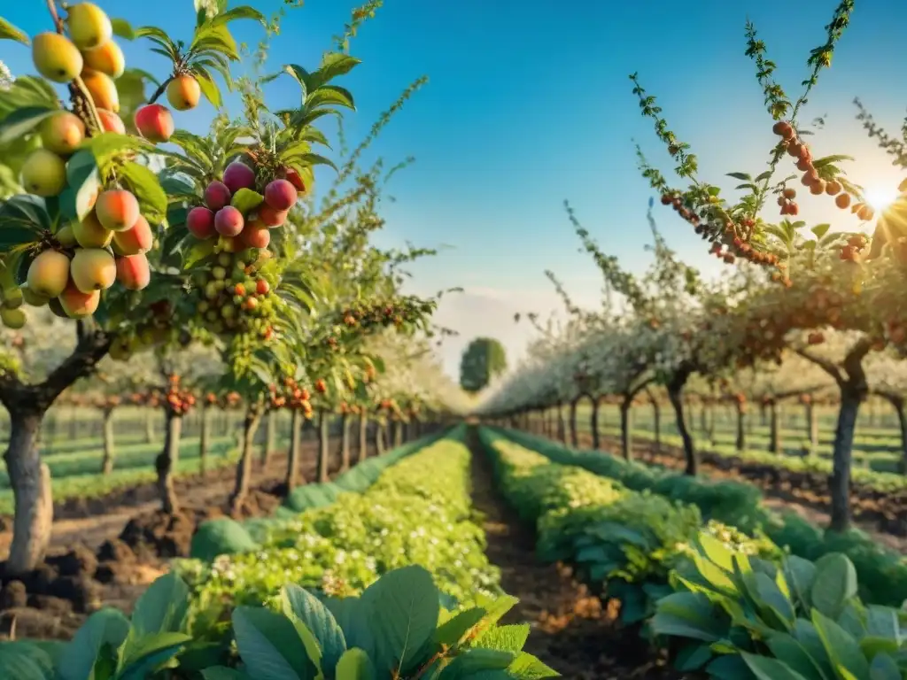 Un tranquilo huerto en el Valle del Loira, Francia, rebosante de frutas y vida