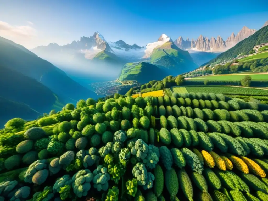 Valles verdes con huertos alpinos y picos nevados, reflejo de la cocina francesa y sus recetas de verduras alpinas