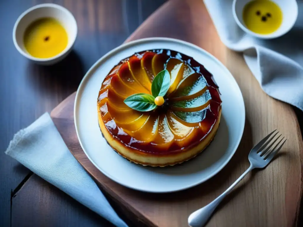 Tarte Tatin: Delicias globales en una imagen Una variedad global de Tarte Tatin con ingredientes únicos, mostrada en una mesa rústica