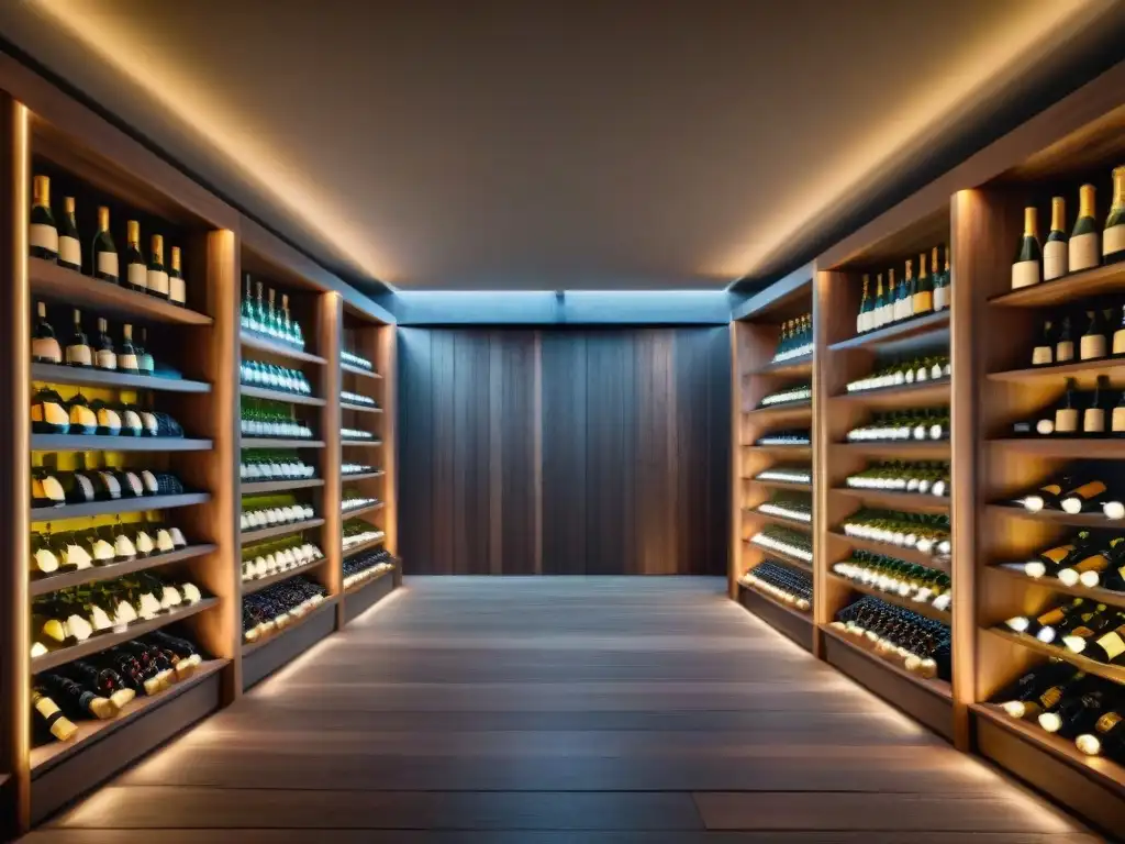 Variedades exclusivas de champagne francés en bodega prestigiosa, iluminada con elegancia y encanto histórico