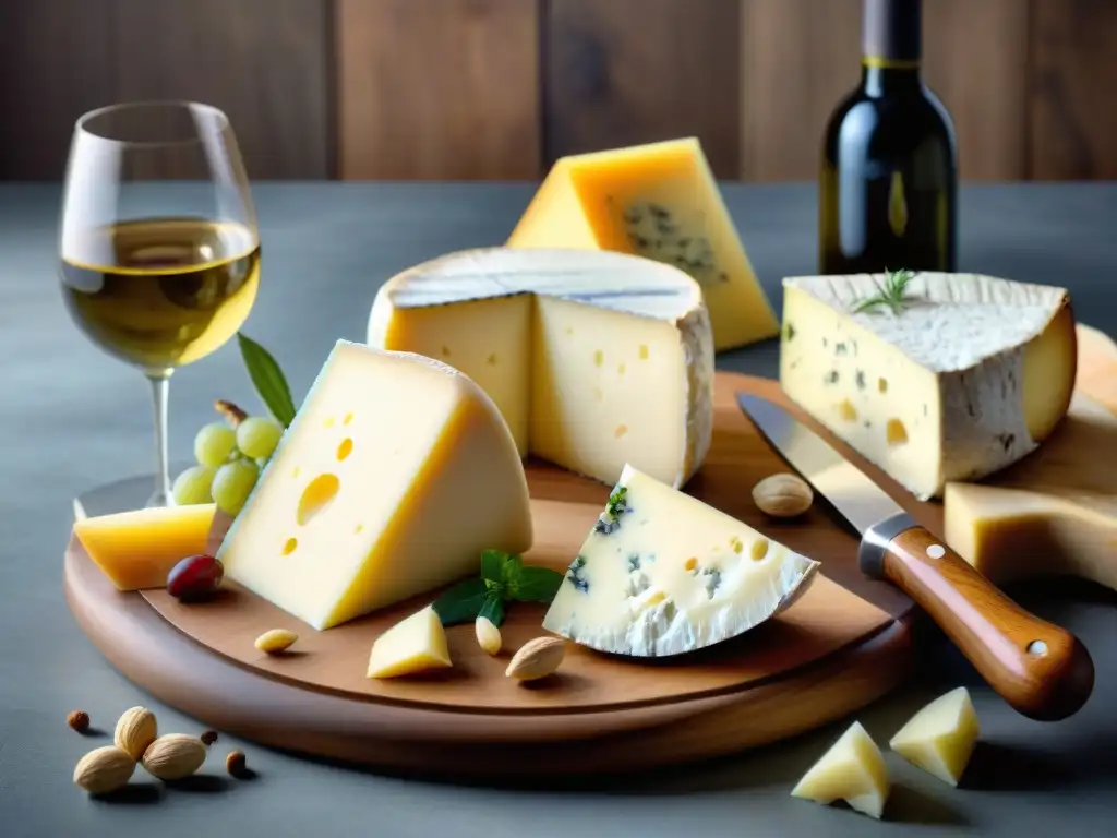 Descubriendo variedades de quesos franceses: una exquisita tabla de quesos y vinos franceses, elegante y sofisticada