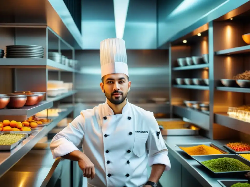 Vibrante aula de cocina fusión influencia global en prestigiosa escuela francesa, con estudiantes de diversas edades y orígenes culinarios