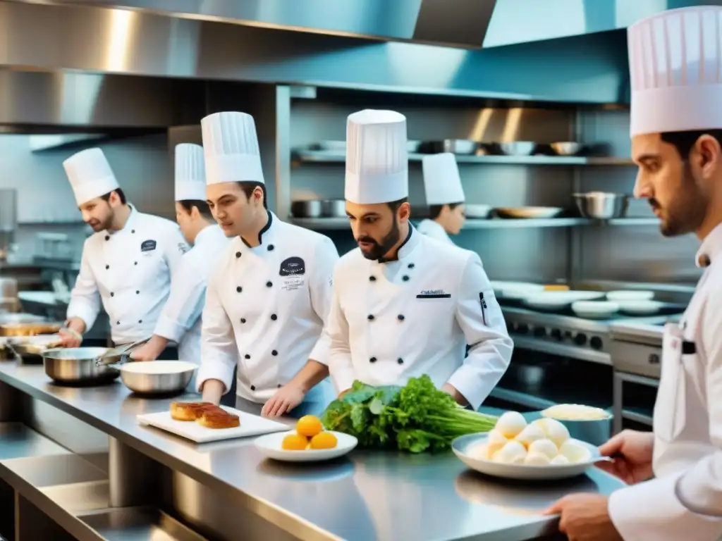 Vibrante aula de Escuela de Gastronomía Francesa Online: chefs aprendiendo con maestro francés