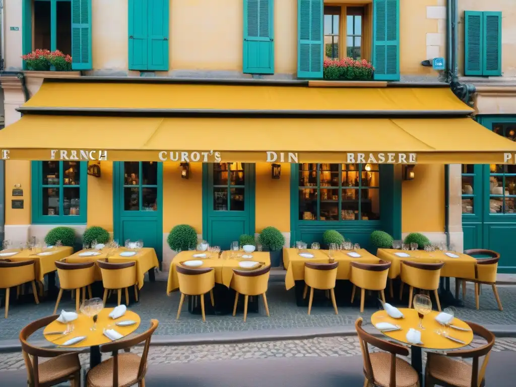 Vibrante brasserie francesa en Dijon con platos clásicos y mostaza, evocando la historia gastronómica de Francia