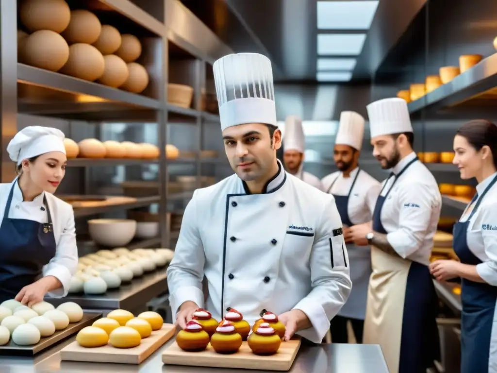 Vibrante cocina de escuela francesa: estudiantes internacionales aprenden repostería con chef renombrado