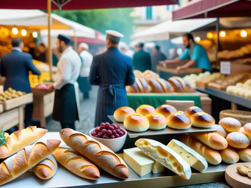 Vibrante escena de mercado francés con influencia gastronomía francesa en el mundo