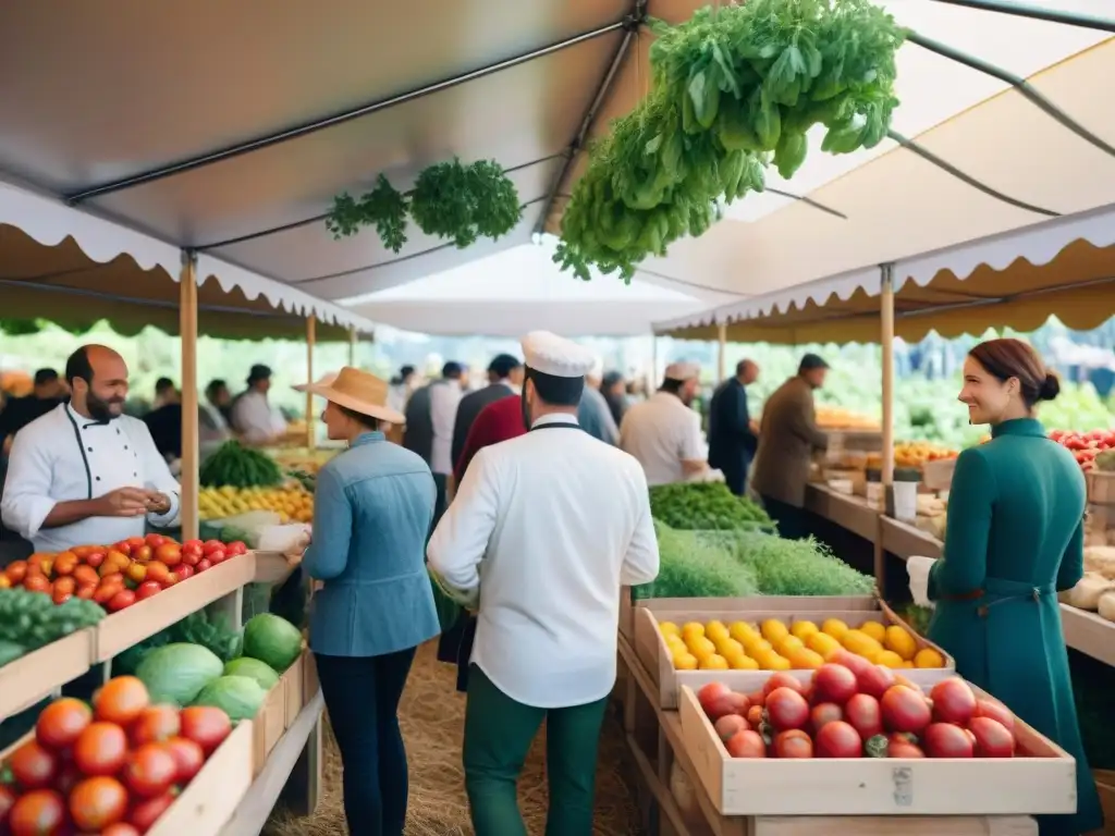 Vibrante escena de un mercado orgánico en el Festival Gastronomía Orgánica Francia