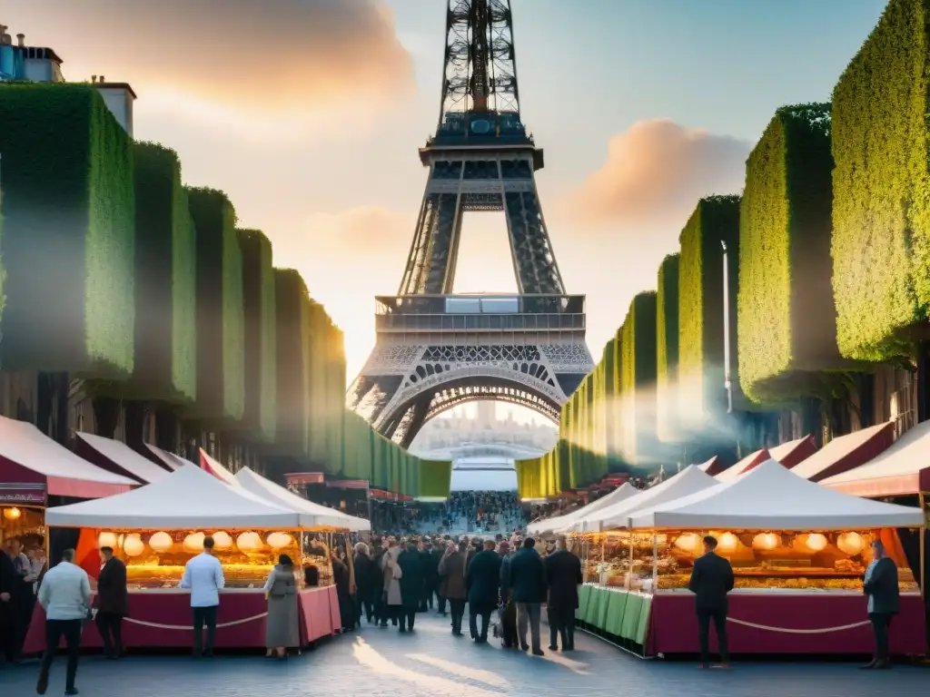 Un vibrante festival gastronómico en las bulliciosas calles de París, con una diversa oferta de Gastronomía francesa tradicional y moderna