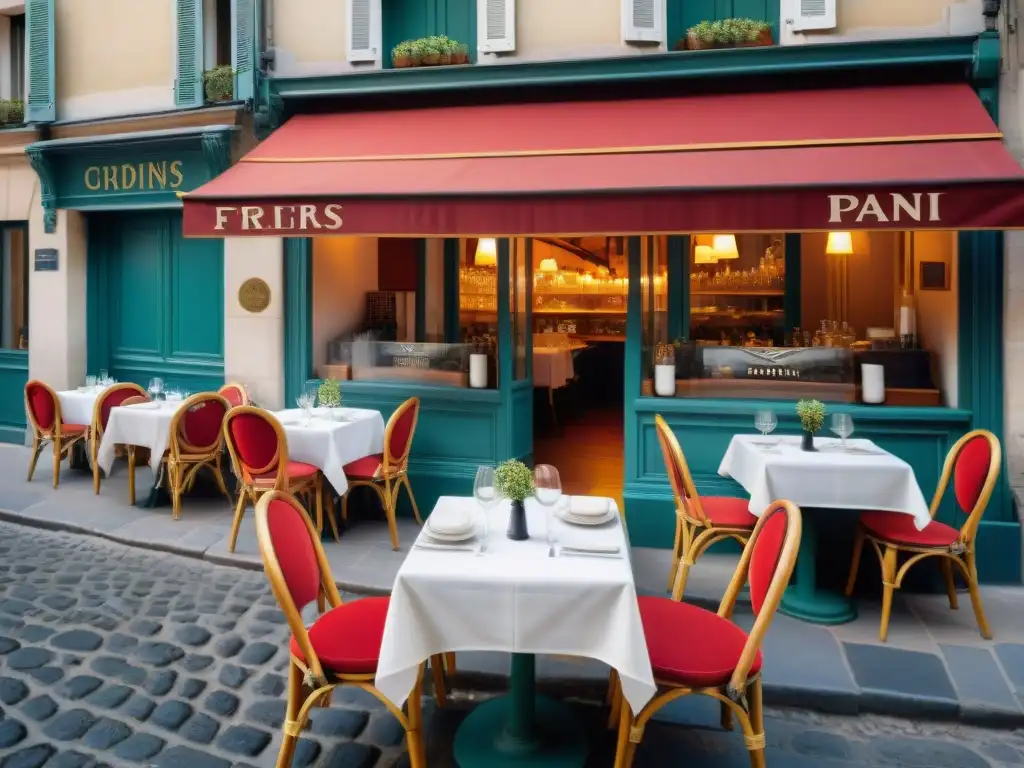 Un vibrante café francés en una encantadora calle empedrada de París