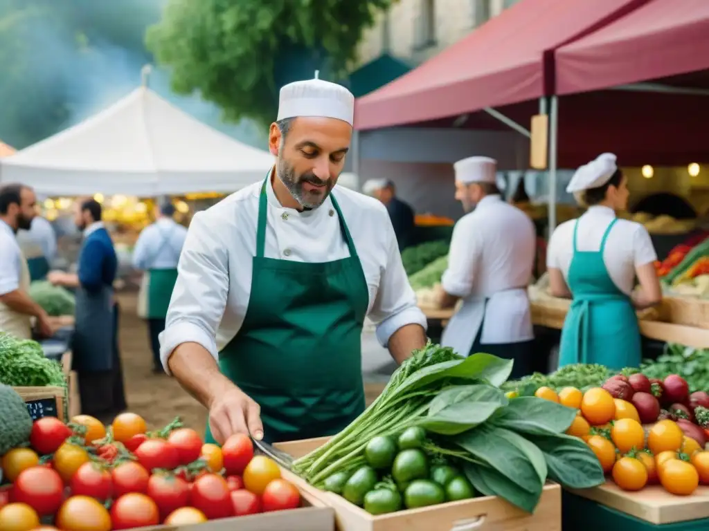 Un vibrante mercado de agricultores en Francia, conectando la cocina sostenible en Francia con productores locales