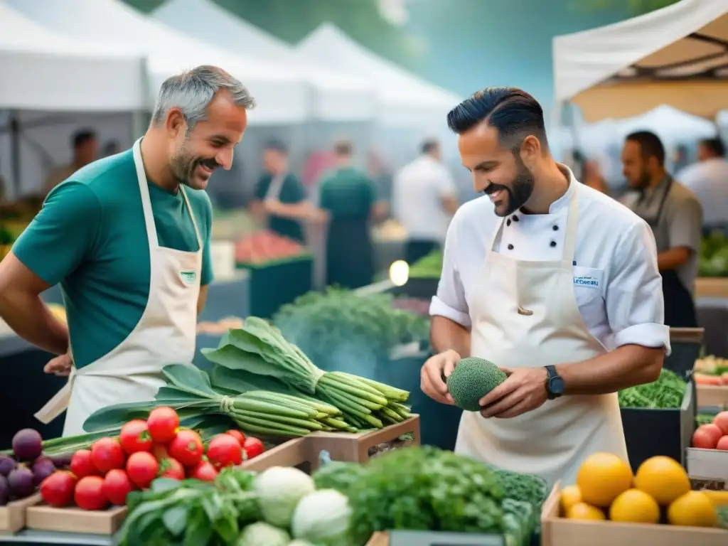 Un vibrante mercado de agricultores en colaboración con chefs, promoviendo la gastronomía sostenible